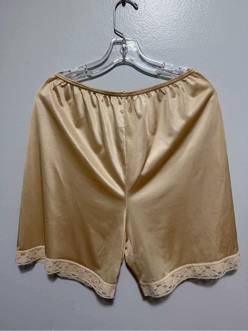 Vanity Fair Satin Lace-Trim Sleep Shorts — slip shorts Champagne Gold/ Large